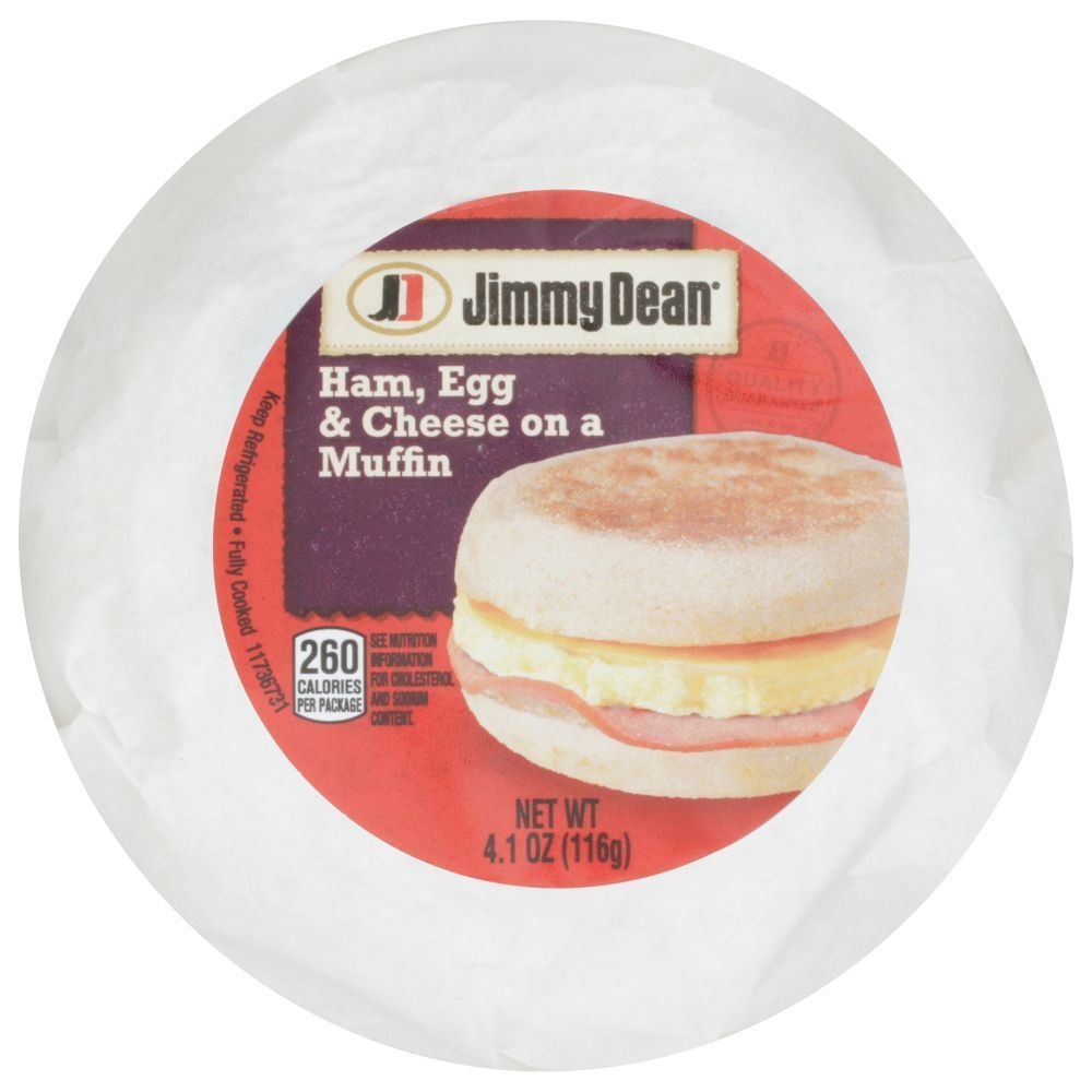 Jimmy Dean Egg and Cheese, Ham Muffin Sandwich, 4.2 Ounce -- 12 per case.