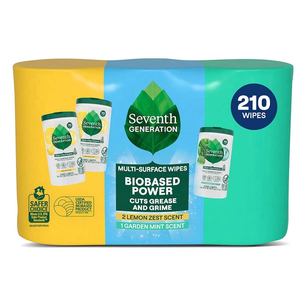 Seventh Generation Lemon Zest And Garden Mint Multi-surface Wipes, 210 Count -- 4 Per Case
