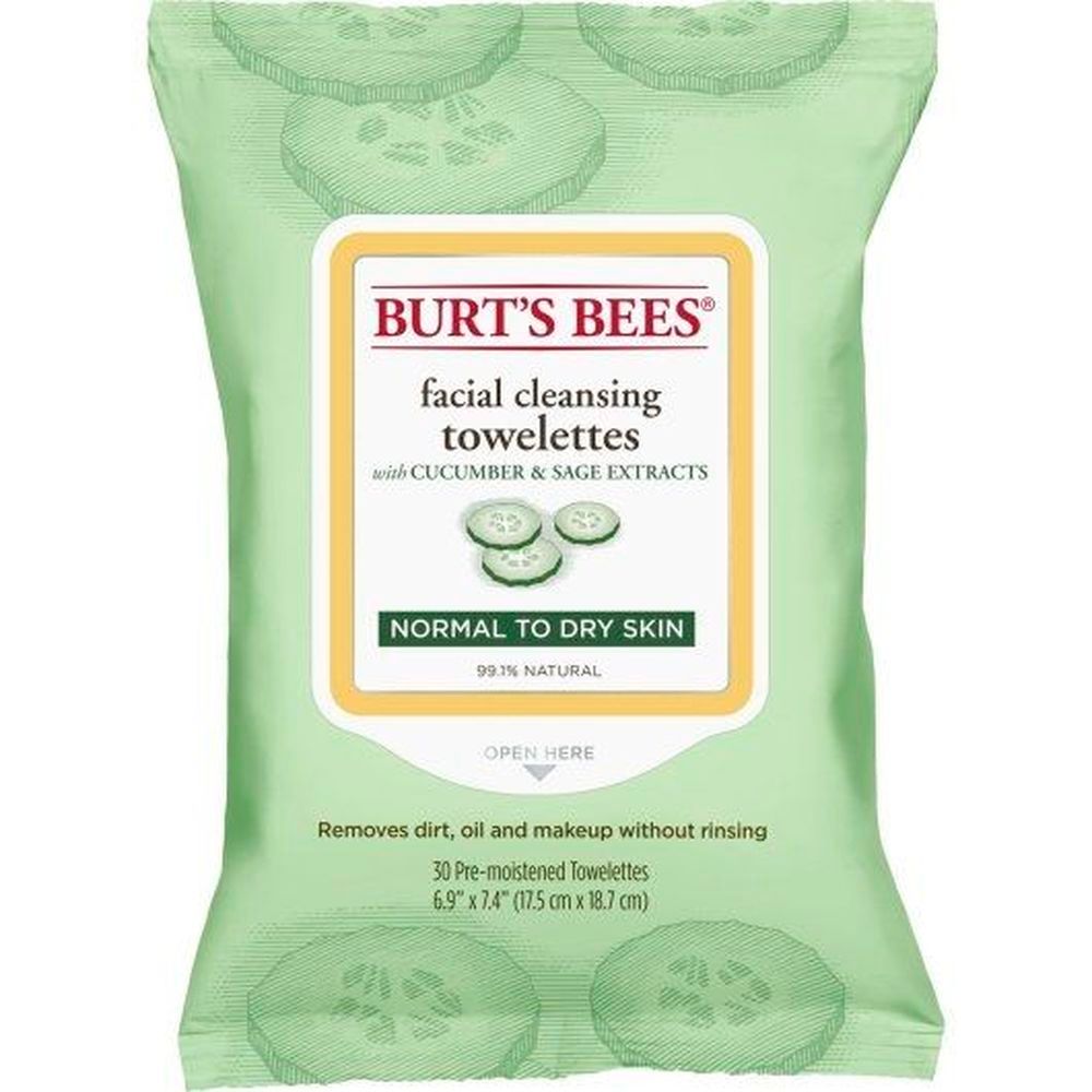 Burt's Bees Facial Cleansing Towelettes With Cucumber And Sage Extracts, 30 Count -- 12 Per Case