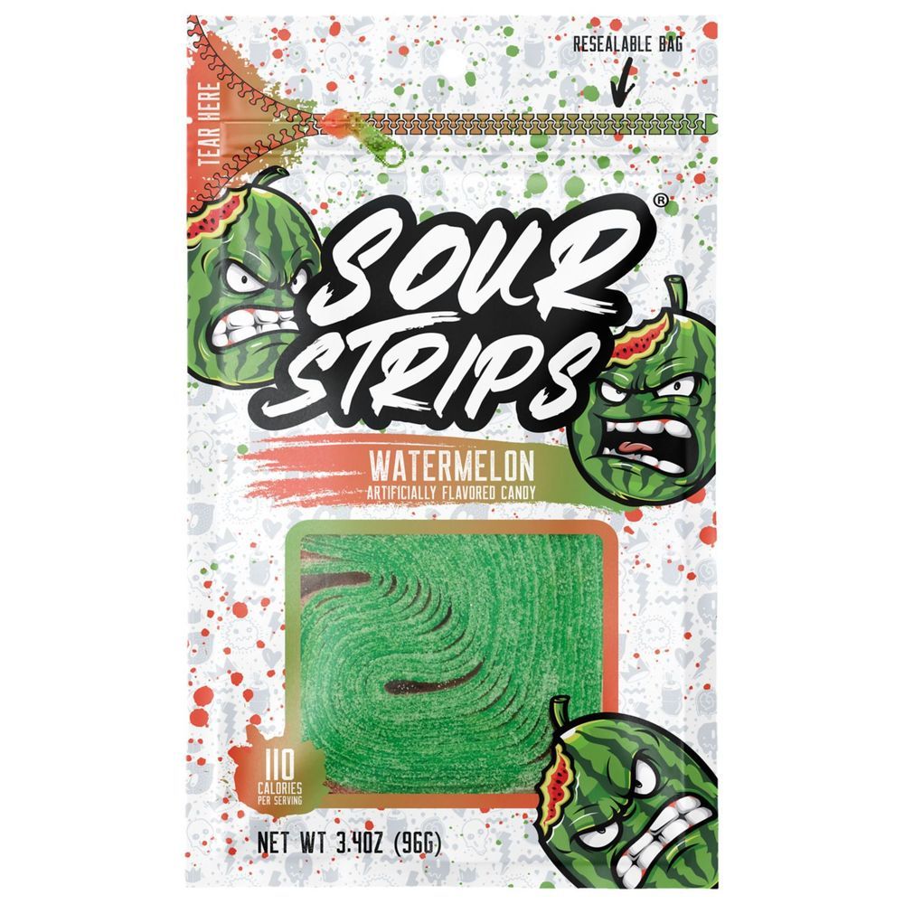 Sour Strips Watermelon Flavored Candy - Peg Bag, 3.4 Ounce -- 50 Per Case