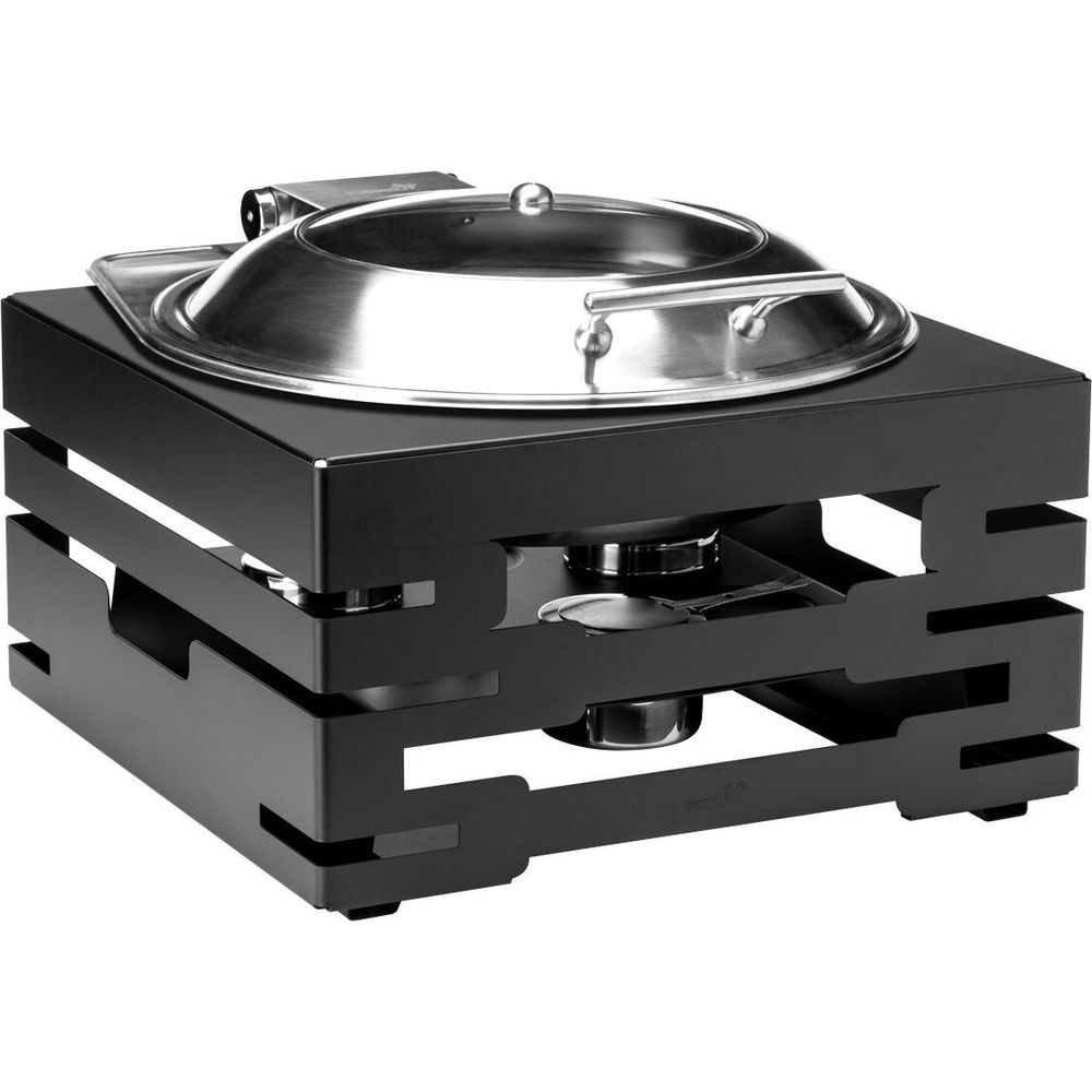Multi-Chef Square Black Matte Warmer with Round Soft Close Chafer and 3 Fuel Holders