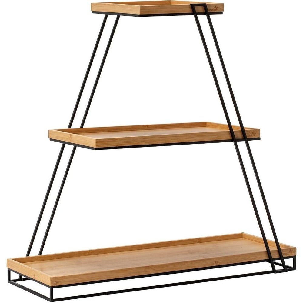 SkyRize Multi-Level Black Stand with Bamboo Shelves