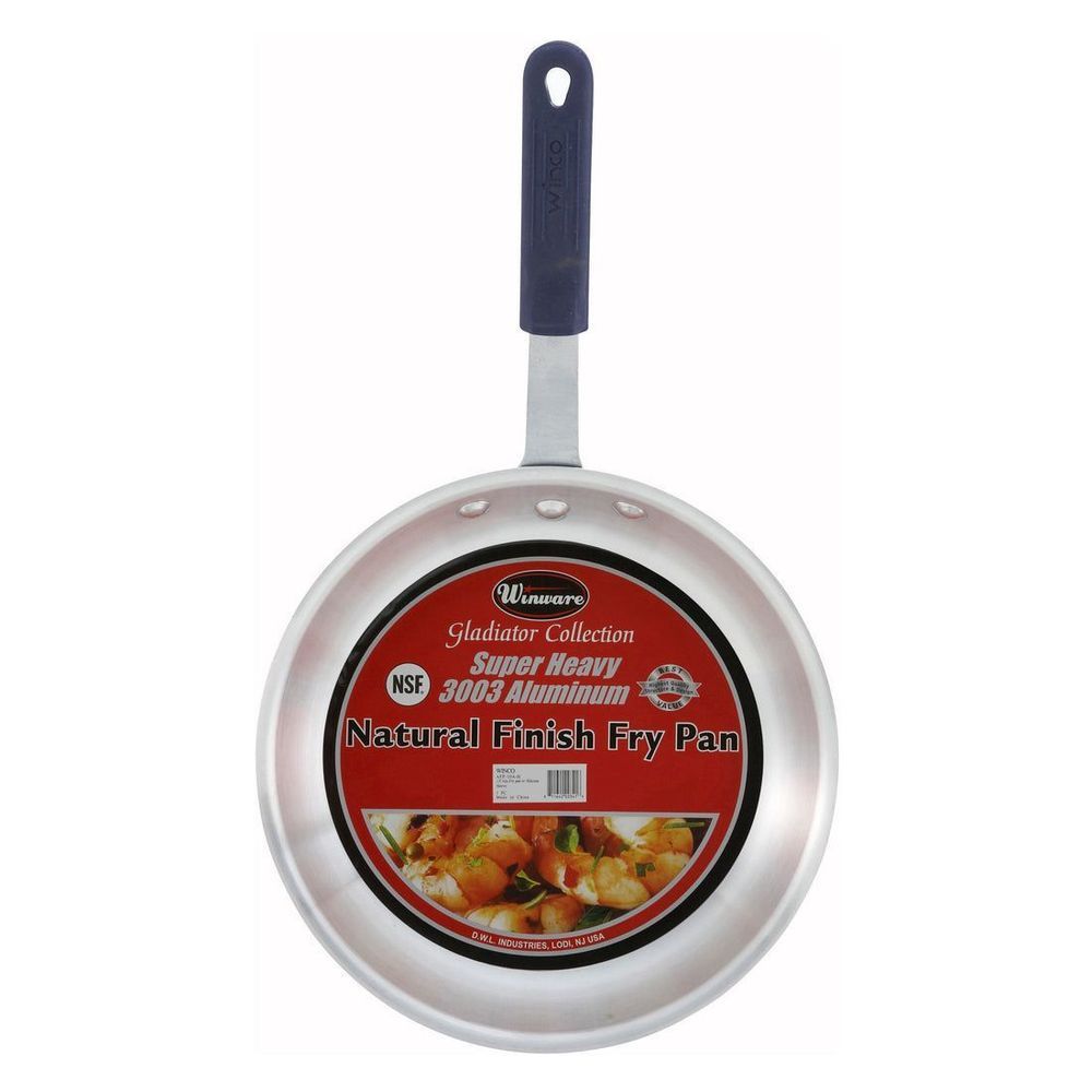 Winco Gladiator 3003 Aluminum Natural Finish Fry Pan With Silicone Sleeve, 12 Inch