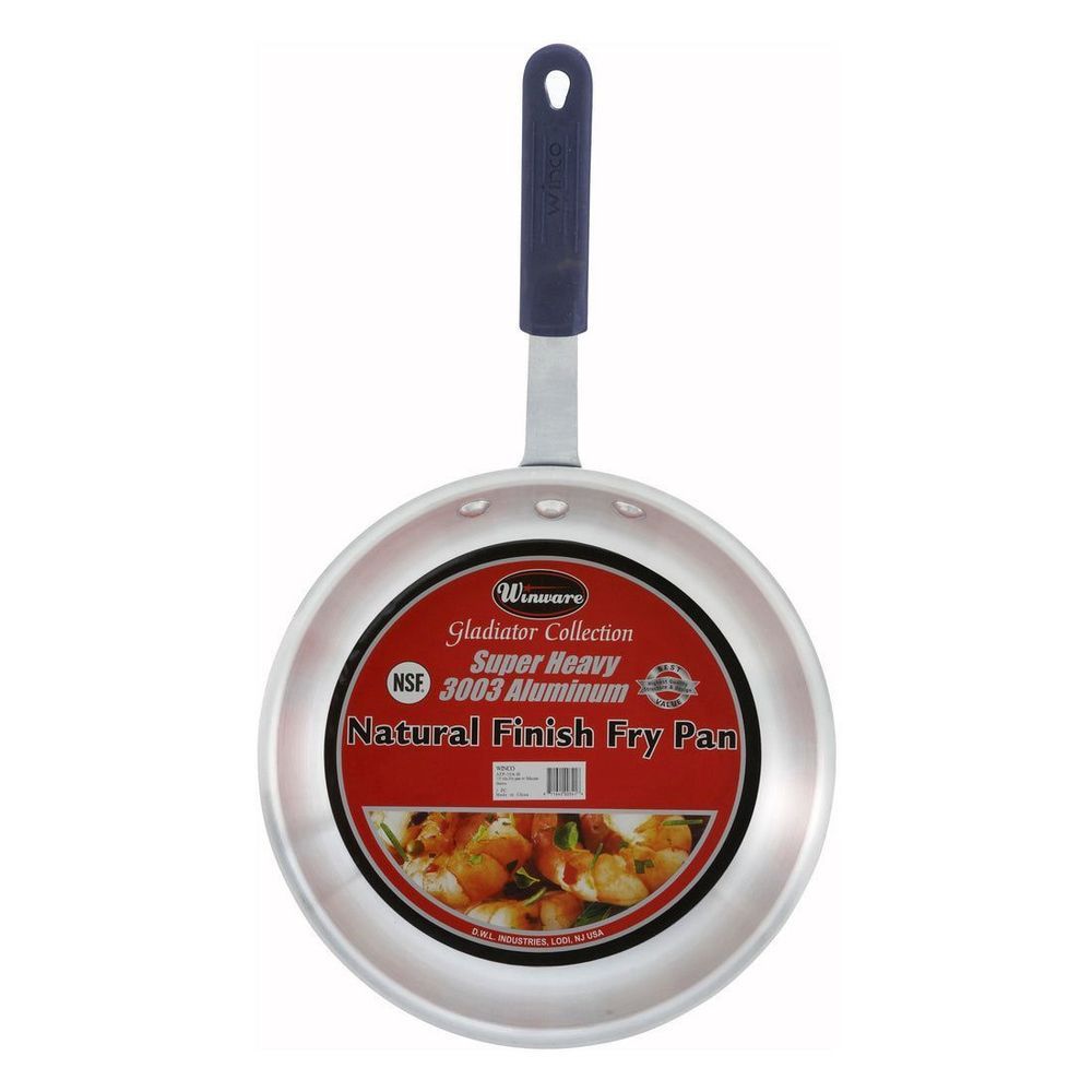Winco Gladiator 3003 Aluminum Natural Finish Fry Pan With Silicone Sleeve, 7.62 X 1.5 Inch
