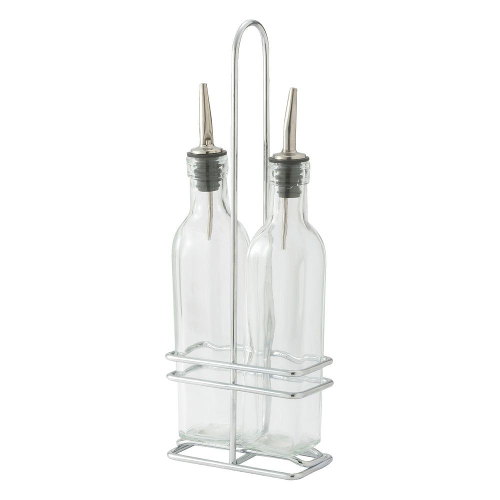 Winco Oil/Vinegar Cruet Set with Chrome Plated Rack -- 12 set per case.
