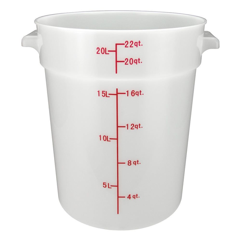Winco White Polypropylene Round Food Storage Container, 22 Quart Capacity -- 6 Per Case