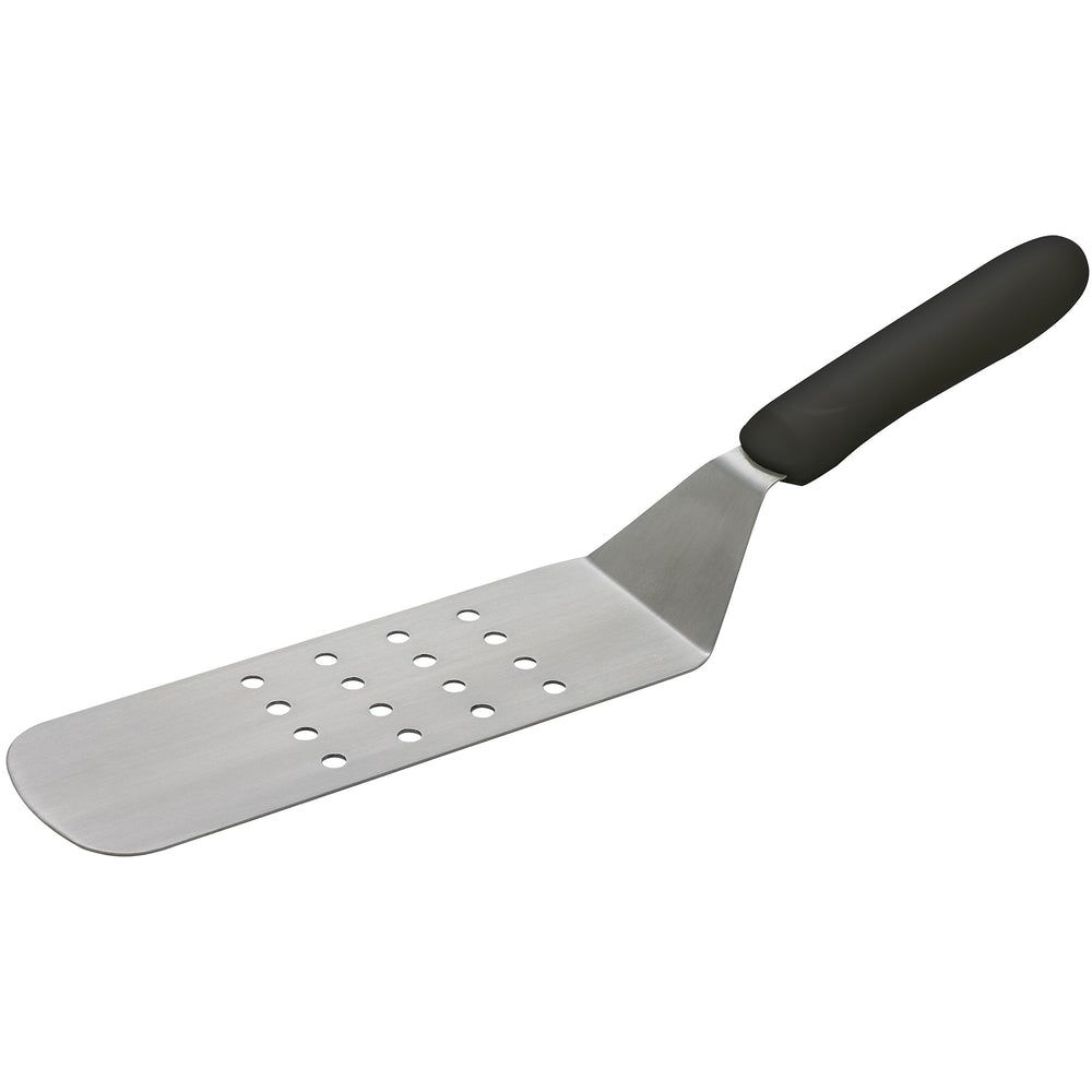 Winco Perforated Flexible Offset Turner with Black Polypropylene Handle, 8 1/4 x 2 7/8 inch Blade -- 12 per case.