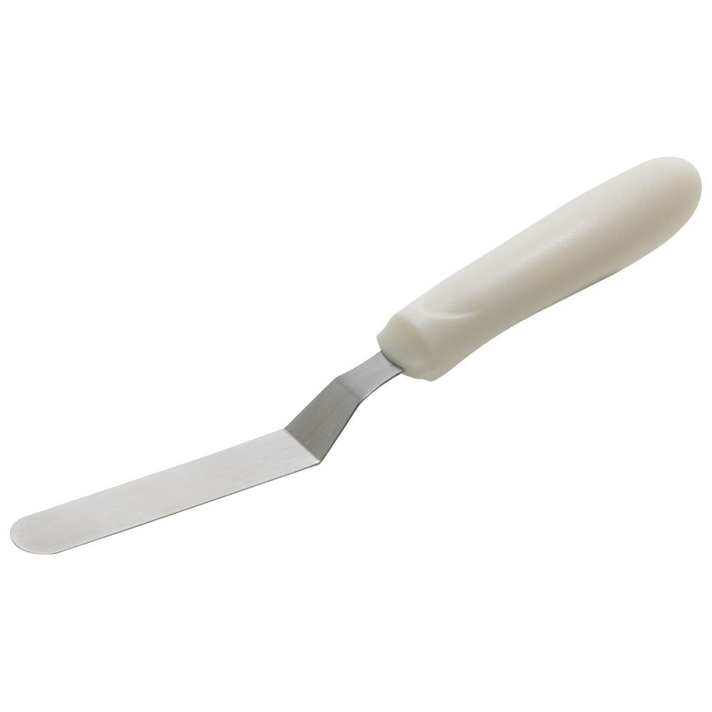 Winco Stainless Steel Satin Finish Offset Spatula With White Polypropylene Handle, 3 1/2 X 3/4 Inch Blade -- 12 Per Case