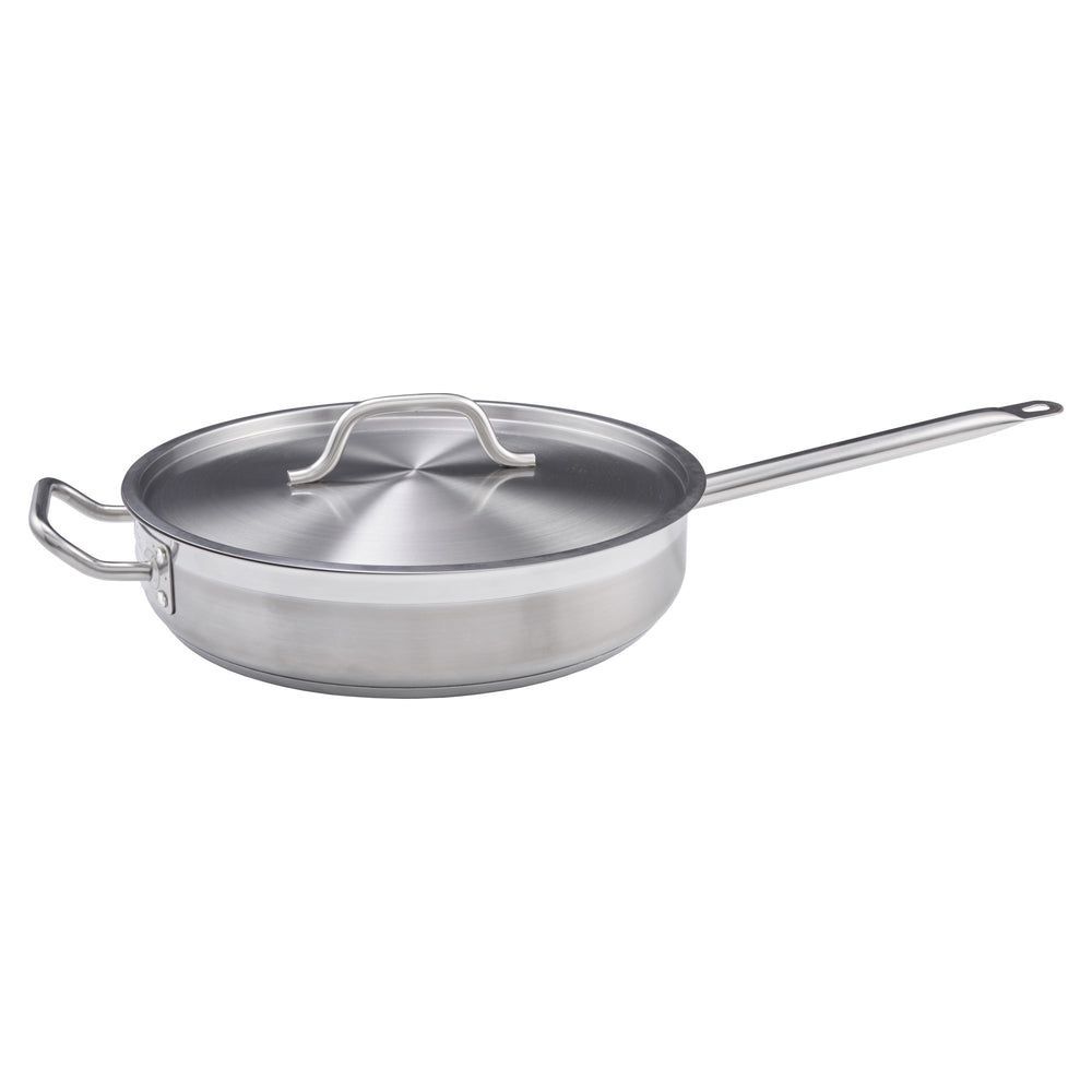 Winco 18/8 Stainless Steel Saute Pan With Cover, 3 Quart Capacity -- 4 Per Case