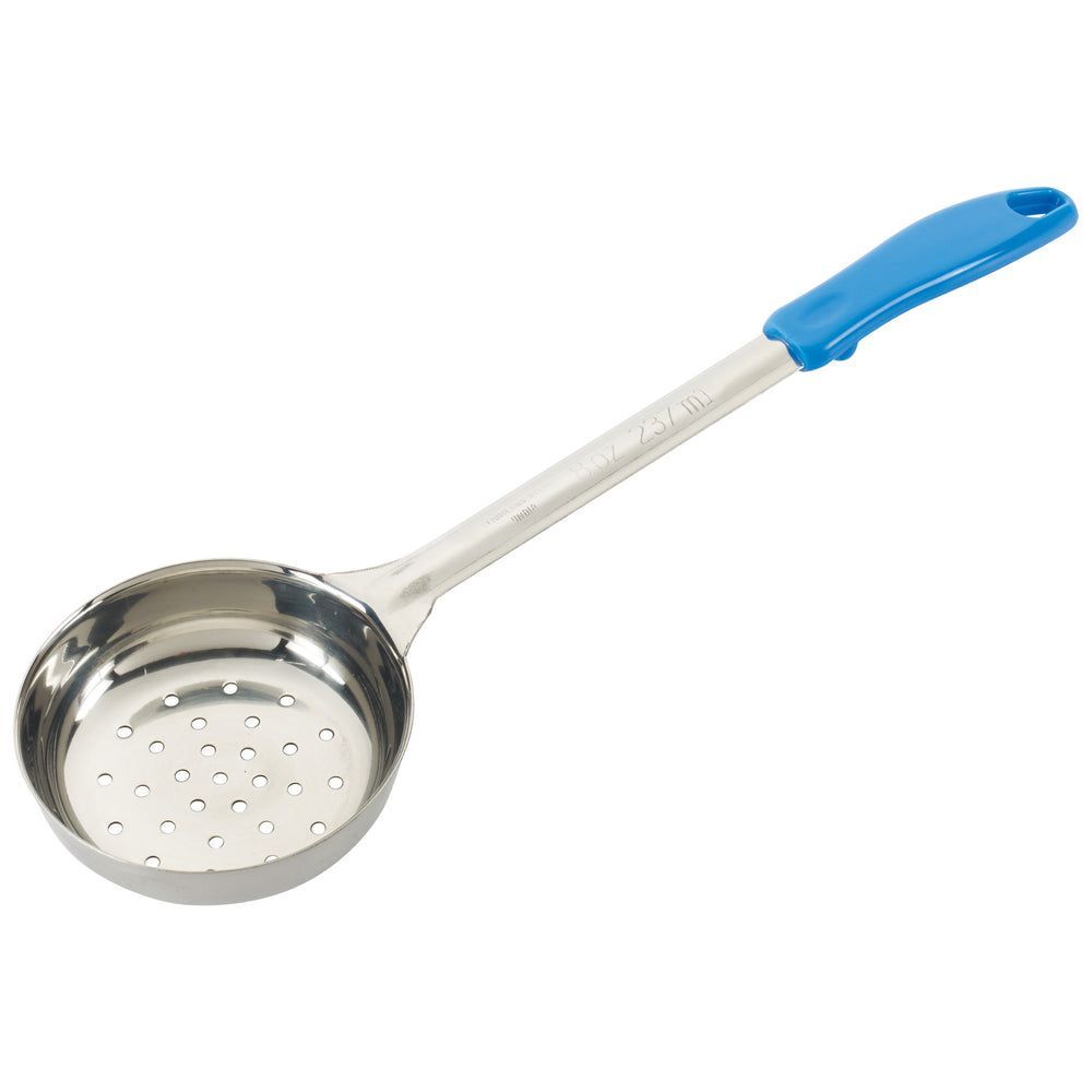 Winco Stainless Steel One Piece Perforated Food Portioner With Blue Handle, 8 Ounce Capacity