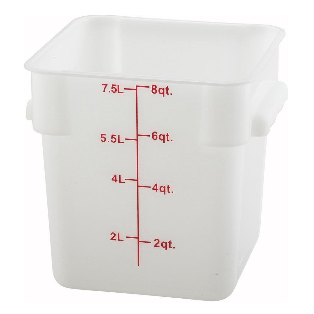 Winco White Polypropylene Square Food Storage Container, 8 Quart Capacity