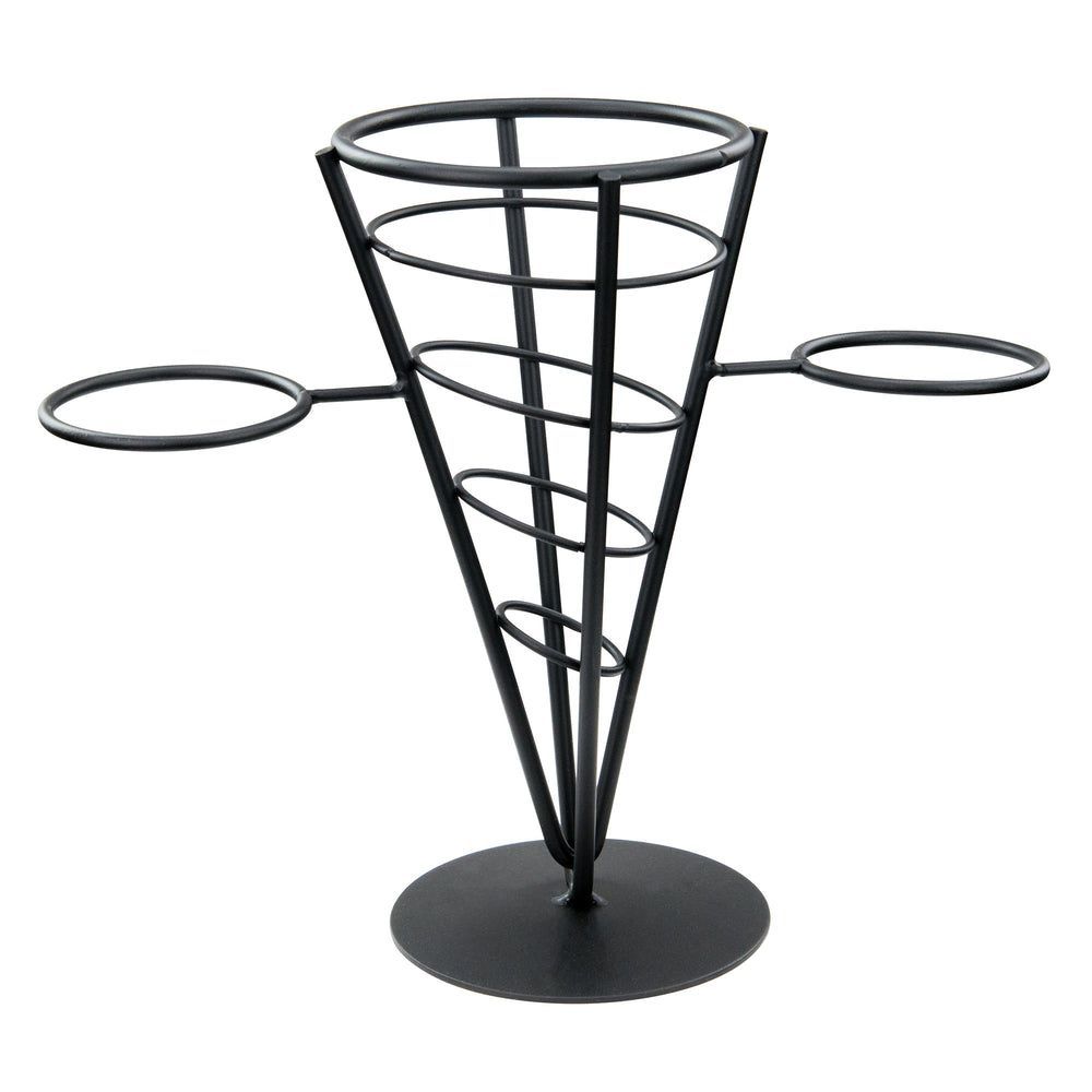 Winco Black Wire Single Cone French Fry Holder With 2 Condiment Cup Holders, 4 5/8 X 9 3/8 Inch