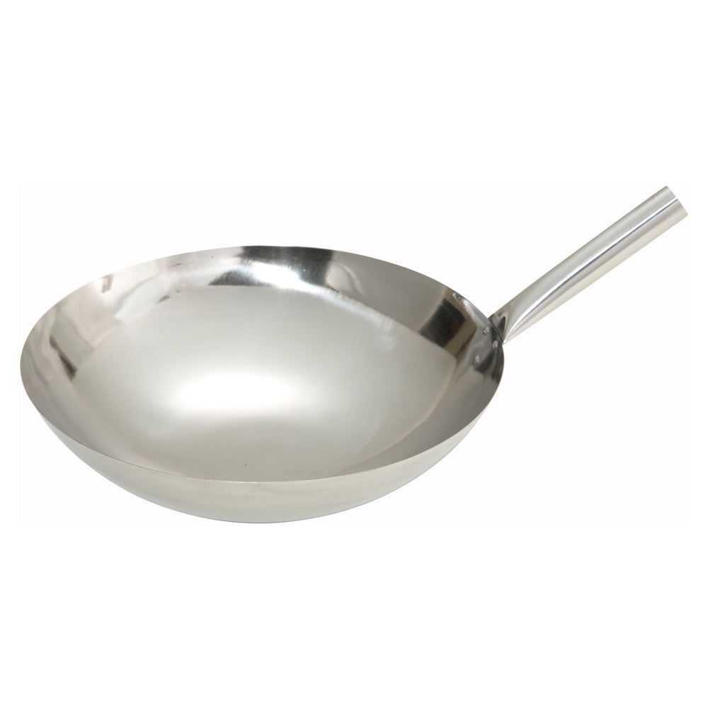 Winco Stainless Steel Mirror Finish Riveted Joint Chinese Wok, 16 Inch