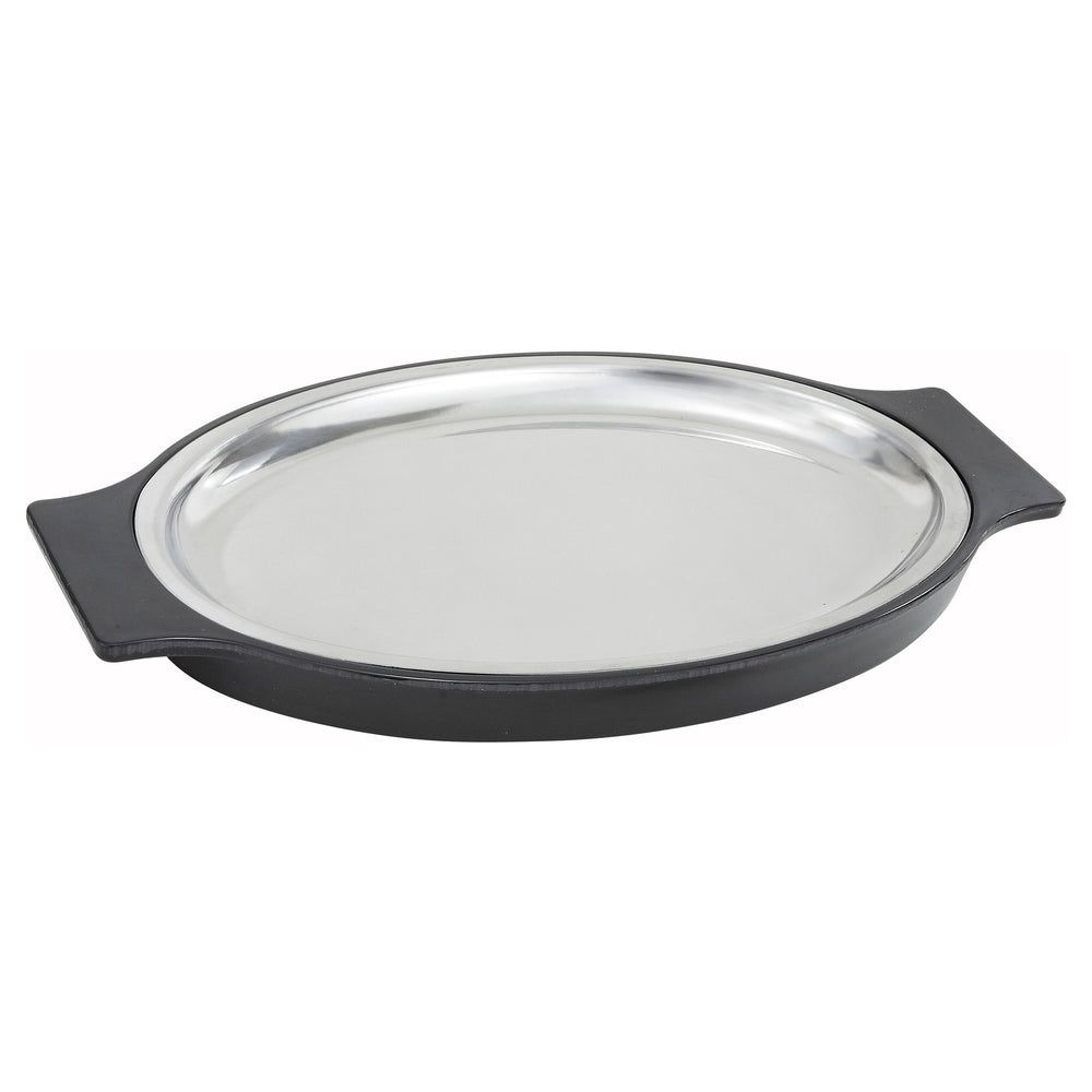 Winco Stainless Steel Oval Sizzle Platter with Bakelite Underliner Set, 11 inch -- 12 set per case.
