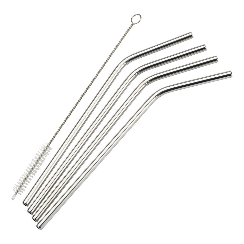 Winco 18/8 Stainless Steel Curved Drinking Straw Set, 1/4 X 1/4 X 8 1/2 Inch -- 48 Set Per Case