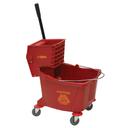Winco Red Mop Bucket with Side Press Wringer Combo, 36 Quart
