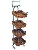 4-Tier Floor Display with 4 Square Willow Baskets and Sign Frame