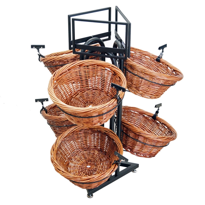 4-Tier Display with Triangle Base and 6 Round Willow Baskets