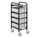 Luxor Black 4-Bin Lug Cart, 14.75 x 17.5 x 41.5 inch