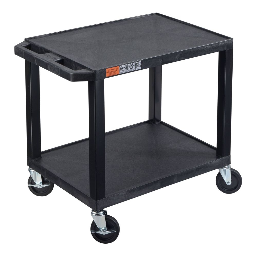 Luxor Black AV Cart with Two Shelves and Black Legs, 24 x 18 x 24.5 inch Height