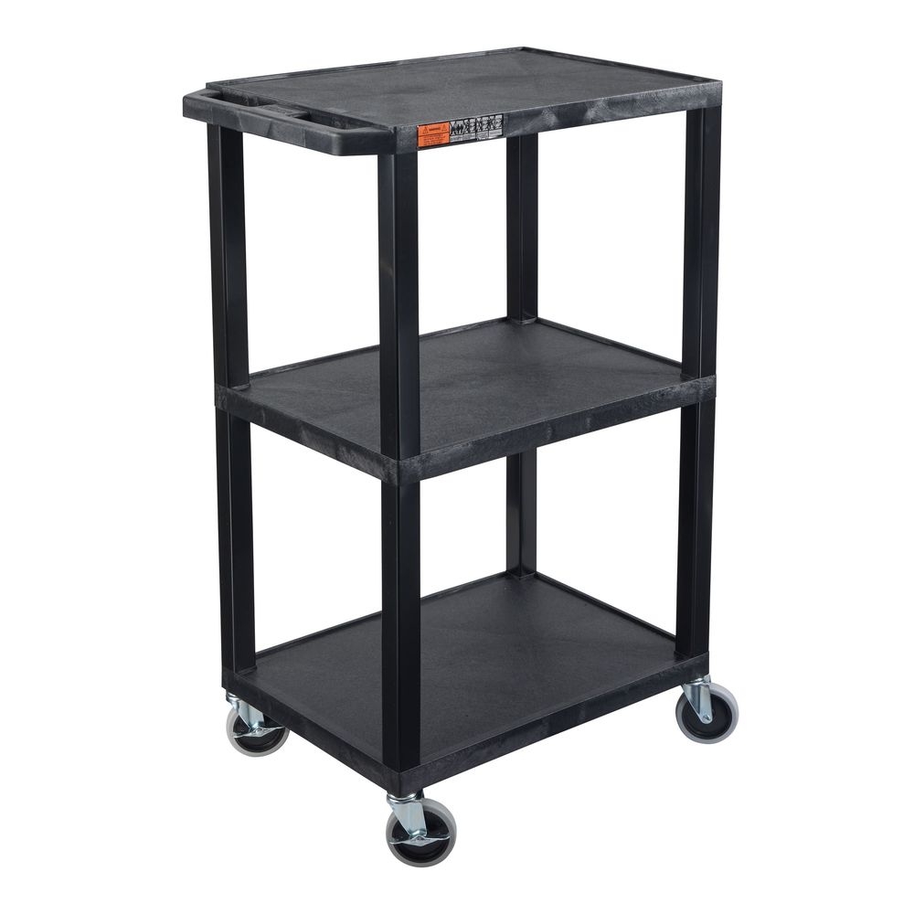 Luxor Black 3 Shelves Cabinet AV Cart with Drawer and Black Legs, 24 x 18 x 42.5 inch Height