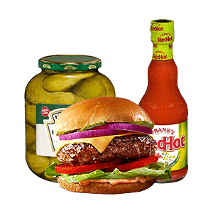 a burger and a bottle of mustard